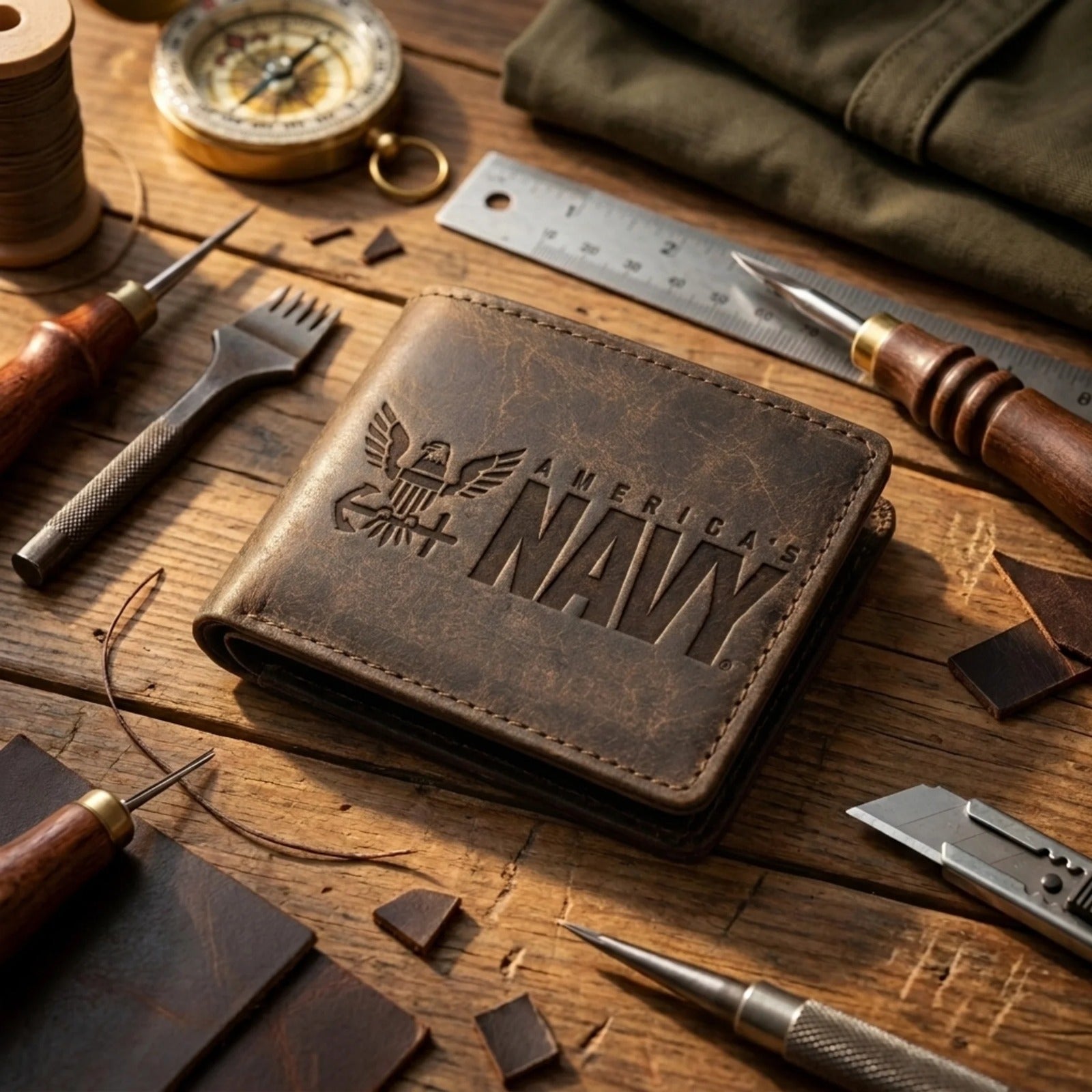 Cowhide Leather Military Billfold Wallet