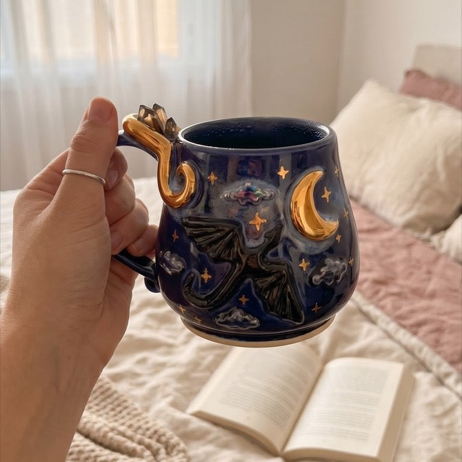 Midnight Moth Moon & Stars Ceramic Mug